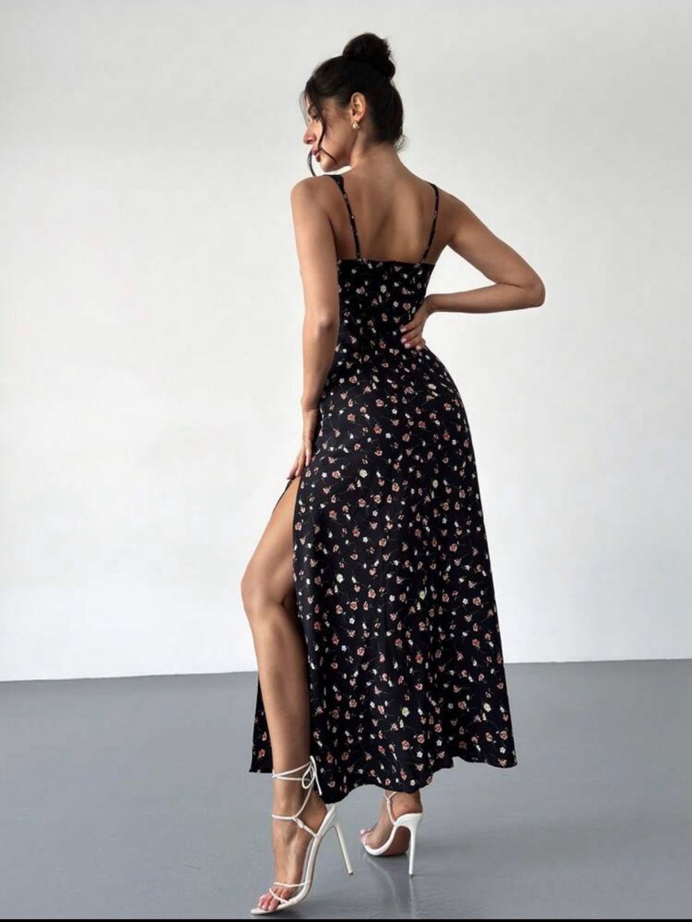 Black Floral Maxi Dress with Side Slit